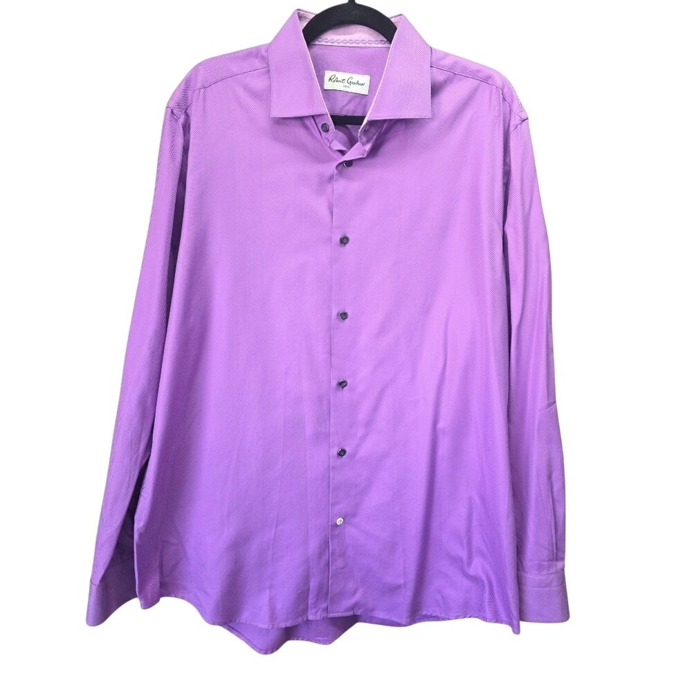 Robert Graham Vibrant Purple Herringbone Dress Shirt Cotton Button Down Luxury